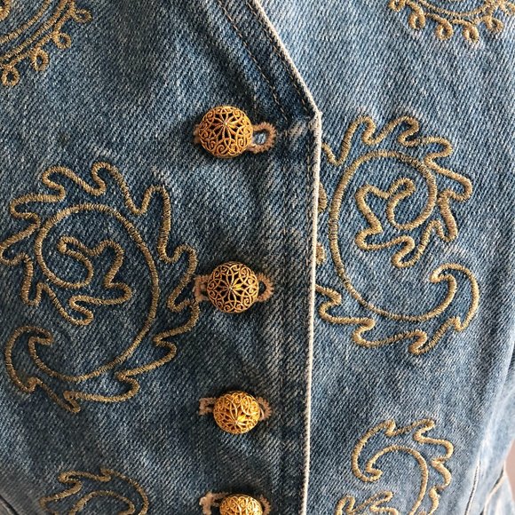 Vintage Mondi Denim Vest with Gold Embroidery - Picture 3 of 8